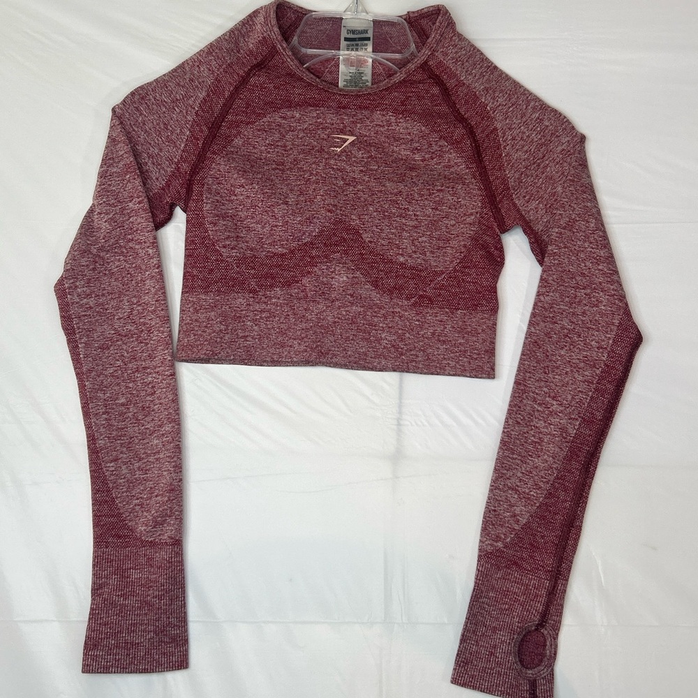 Gymshark seamless long sleeve crop top (with open-back & thumbholes) Maroon Sz S
